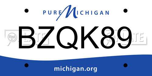 BZQK89 Michigan License Plate
