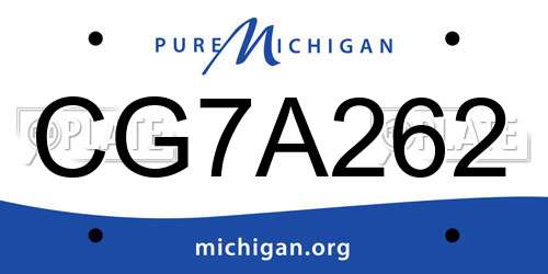 CG7A262 Michigan License Plate