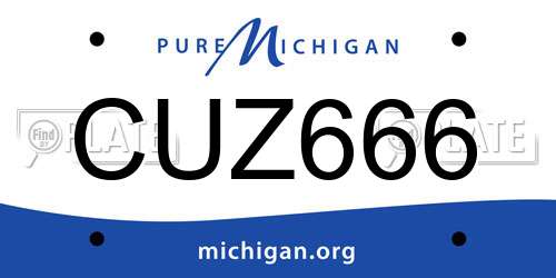 CUZ666 Michigan License Plate