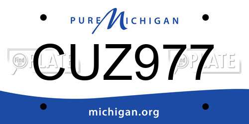 CUZ977 Michigan License Plate