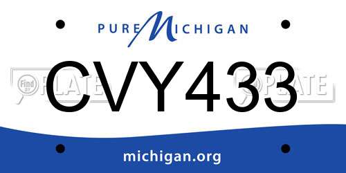 CVY433 Michigan License Plate