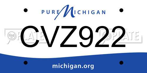 CVZ922 Michigan License Plate
