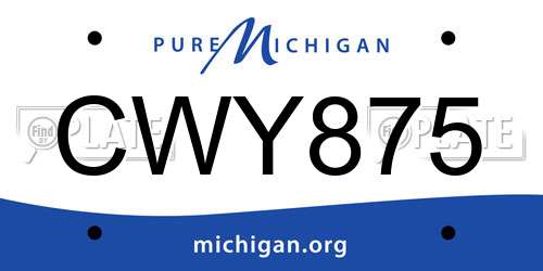 CWY875 Michigan License Plate