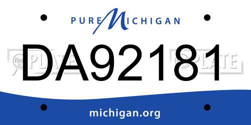 DA92181 Michigan License Plate