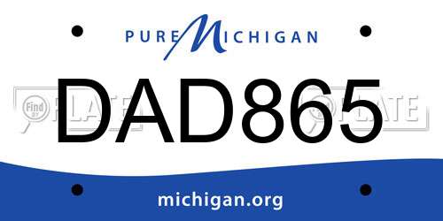 DAD865 Michigan License Plate