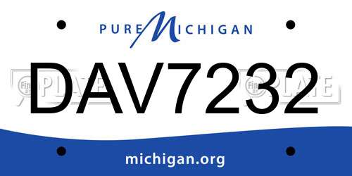 DAV7232 Michigan License Plate