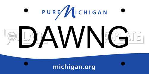 DAWNG Michigan License Plate