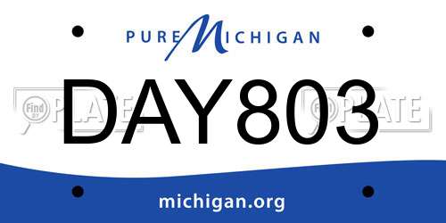 DAY803 Michigan License Plate