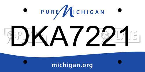 DKA7221 Michigan License Plate