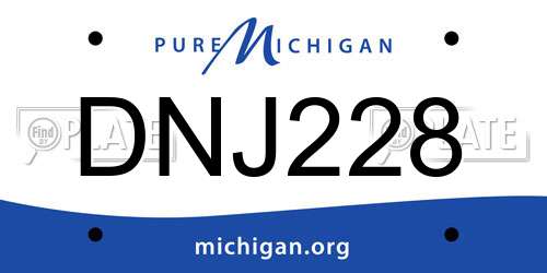DNJ228 Michigan License Plate