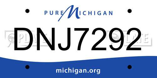 DNJ7292 Michigan License Plate