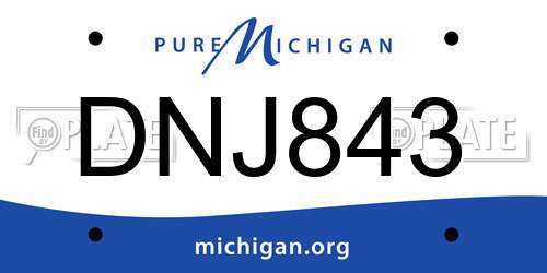 DNJ843 Michigan License Plate