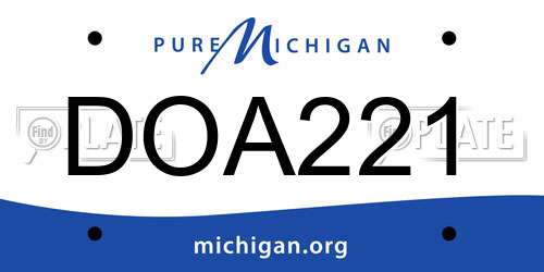 DOA221 Michigan License Plate