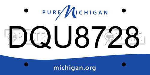 DQU8728 Michigan License Plate