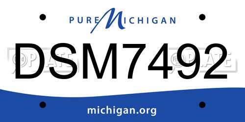 DSM7492 Michigan License Plate