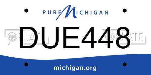 DUE448 Michigan License Plate