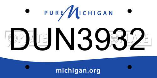 DUN3932 Michigan License Plate