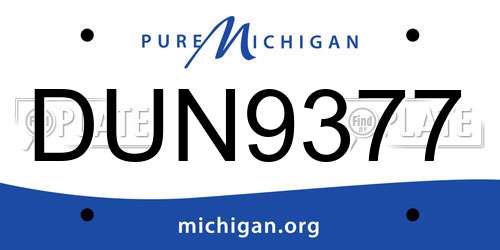 DUN9377 Michigan License Plate