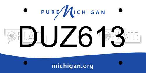 DUZ613 Michigan License Plate