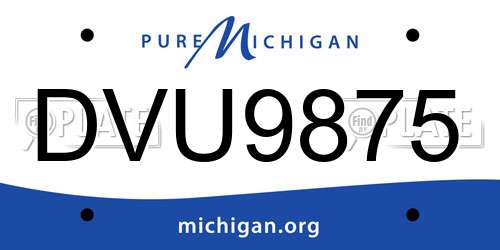 DVU9875 Michigan License Plate