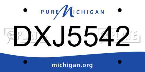DXJ5542 Michigan License Plate