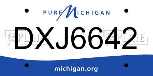 DXJ6642 Michigan License Plate