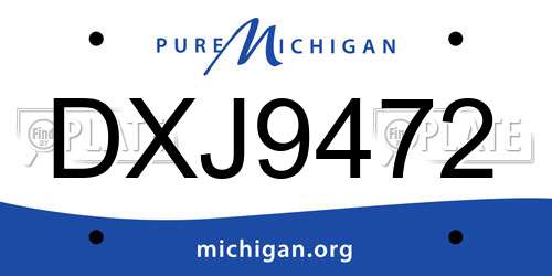 DXJ9472 Michigan License Plate
