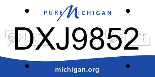 DXJ9852 Michigan License Plate