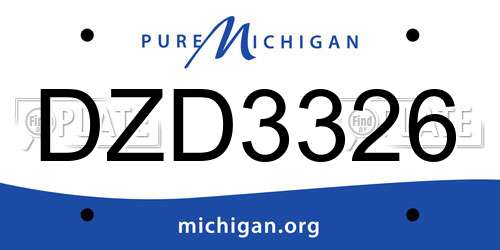 DZD3326 Michigan License Plate