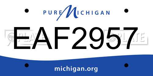 EAF2957 Michigan License Plate