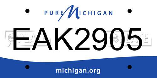 EAK2905 Michigan License Plate