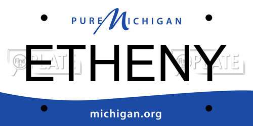 ETHENY Michigan License Plate