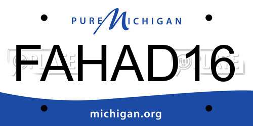 FAHAD16 Michigan License Plate