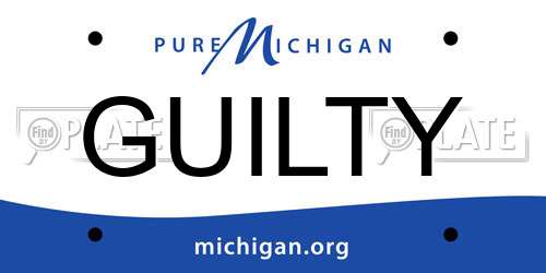 GUILTY Michigan License Plate