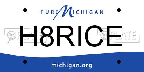 H8RICE Michigan License Plate