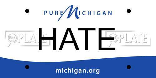 HATE Michigan License Plate