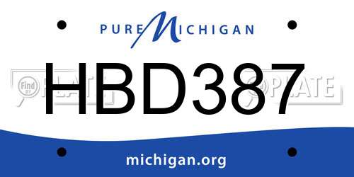 HBD387 Michigan License Plate