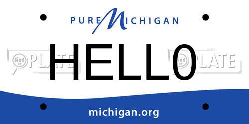 HELL0 Michigan License Plate