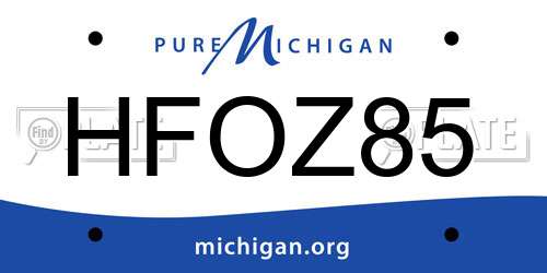 HFOZ85 Michigan License Plate