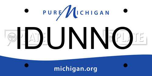 IDUNNO Michigan License Plate