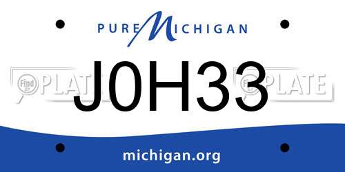 J0H33 Michigan License Plate