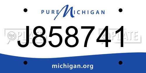 J858741 Michigan License Plate