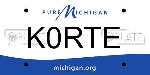 K0RTE Michigan License Plate