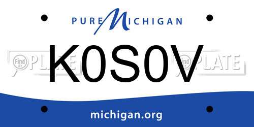 K0S0V Michigan License Plate
