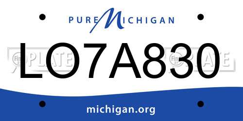 LO7A830 Michigan License Plate