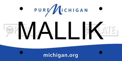 MALLIK Michigan License Plate