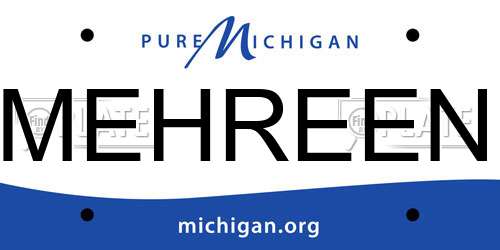 MEHREEN Michigan License Plate