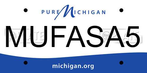 MUFASA5 Michigan License Plate