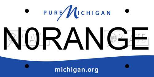 N0RANGE Michigan License Plate