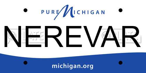 NEREVAR Michigan License Plate